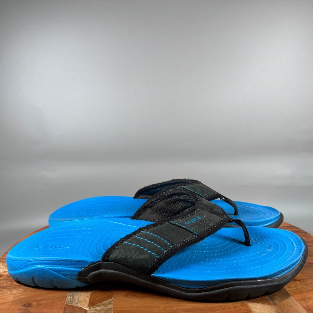 Crocs Swiftwater Flip Mens 9 Blue Black Sporty Water Friendly Sandals 202347